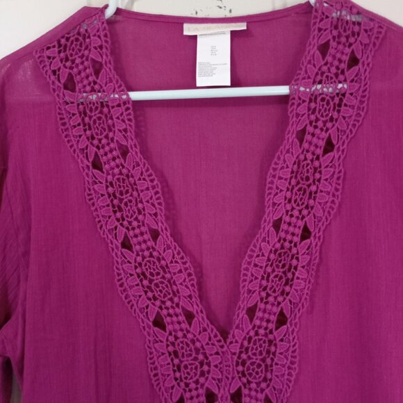 La Blanca Womens Crochet Trim Tunic Cover-Up Pink S 100% Cotton - Picture 3 of 11